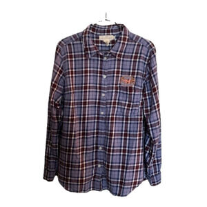 Kona Brewing Co‎ Blue plaid button down shirt Long Sleeve Women Size 8